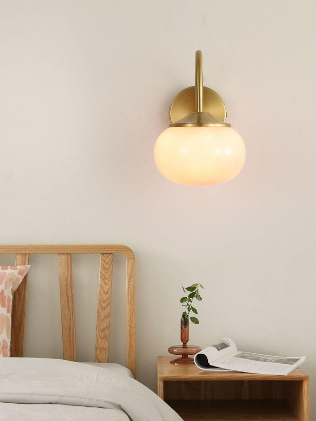 Soft Glass Globe Wall Light / Set of 2 / Copper & Pink