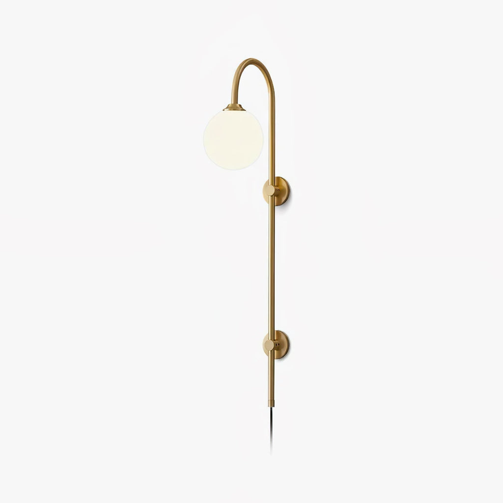 Tall Brass Globe Plug-In Wall Light / ∅ 4.7″ x H 23.6″ / Dia 12cm x H 60cm / Gold & White / US Plug