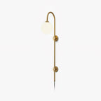Tall Brass Globe Plug-In Wall Light / ∅ 4.7″ x H 23.6″ / Dia 12cm x H 60cm / Gold & White / US Plug