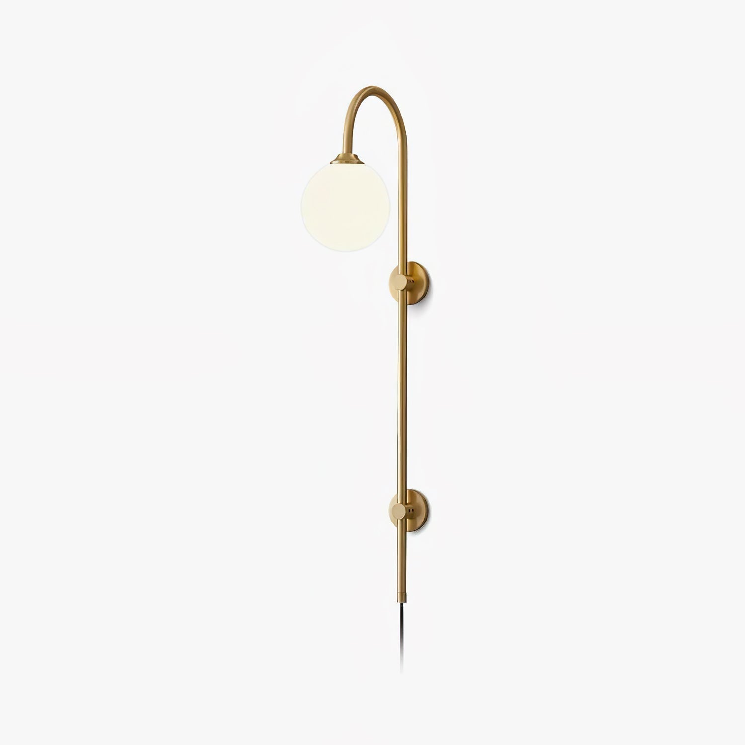 Tall Brass Globe Plug-In Wall Light / ∅ 4.7″ x H 23.6″ / Dia 12cm x H 60cm / Gold & White / US Plug