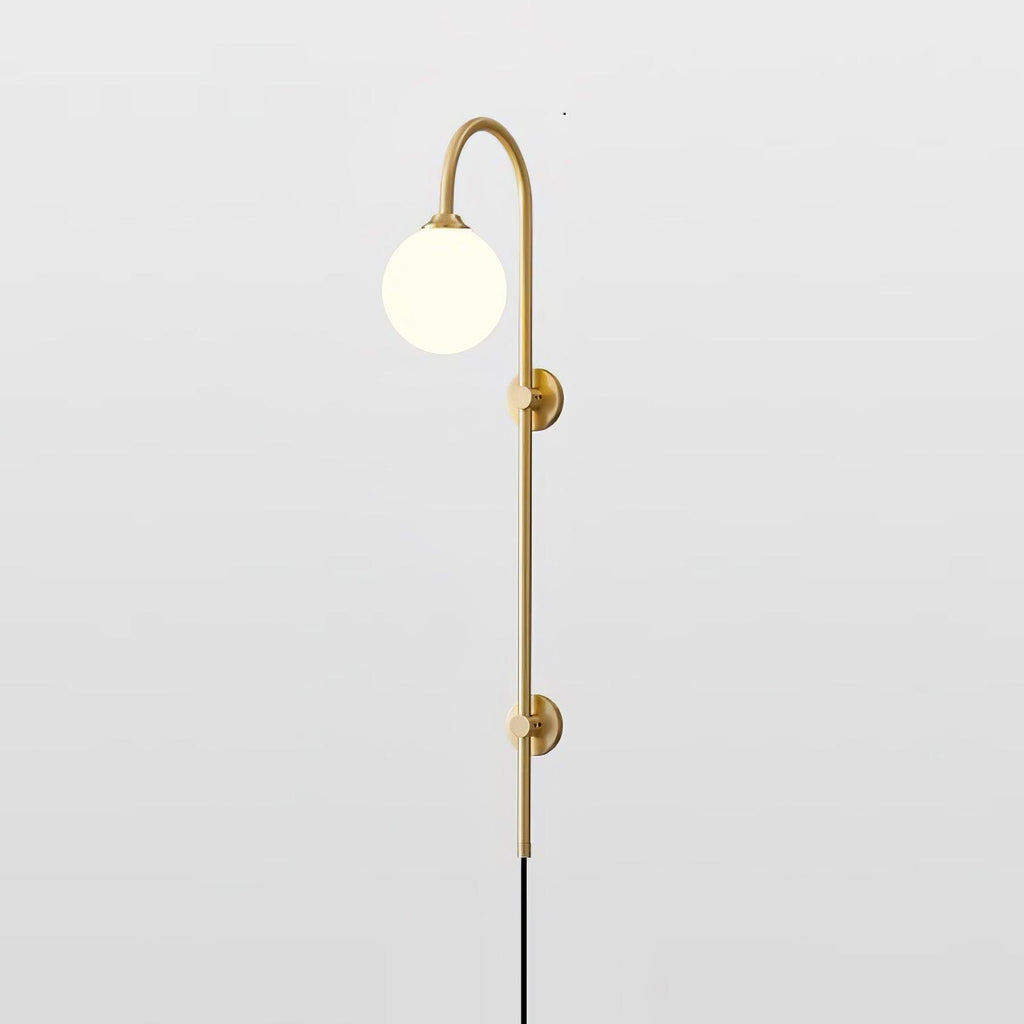 Tall Brass Globe Plug-In Wall Light / ∅ 5.9″ x H 47.2″ Set of 2 / Gold & White / UK Plug