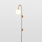 Tall Brass Globe Plug-In Wall Light / ∅ 5.9″ x H 47.2″ Set of 2 / Gold & White / UK Plug