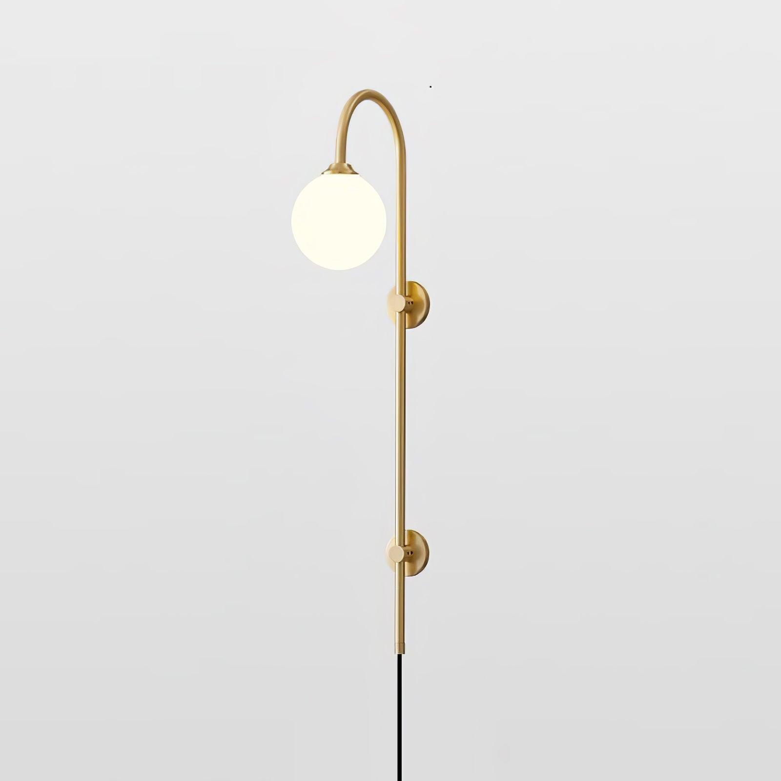 Tall Brass Globe Plug-In Wall Light / ∅ 5.9″ x H 47.2″ Set of 2 / Gold & White / UK Plug