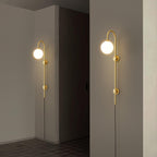 Tall Brass Globe Plug-In Wall Light / ∅ 4.7″ x H 23.6″ / Dia 12cm x H 60cm / Gold & White / AU Plug