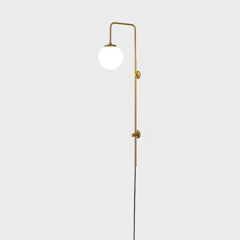 Tall Brass Globe Plug-In Wall Light / ∅ 5.9″ x H 47.2″ Set of 2 / Gold & White / US Plug