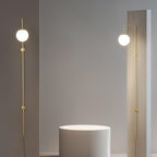 Tall Brass Globe Plug-In Wall Light / ∅ 5.9″ x H 35.4″ / Dia 15cm x H 90cm / Gold & White / EU Plug