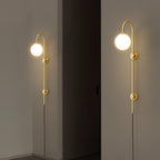 Tall Brass Globe Plug-In Wall Light / ∅ 5.9″ x H 35.4″ / Dia 15cm x H 90cm / Gold & White / AU Plug