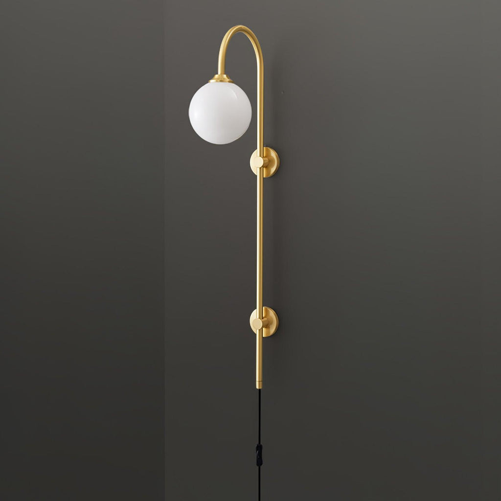 Tall Brass Globe Plug-In Wall Light / ∅ 5.9″ x H 47.2″ / Dia 15cm x H 120cm / Gold & White / US Plug