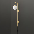 Tall Brass Globe Plug-In Wall Light / ∅ 5.9″ x H 47.2″ / Dia 15cm x H 120cm / Gold & White / US Plug
