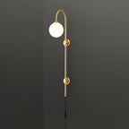 Tall Brass Globe Plug-In Wall Light / ∅ 5.9″ x H 47.2″ / Dia 15cm x H 120cm / Gold & White / UK Plug