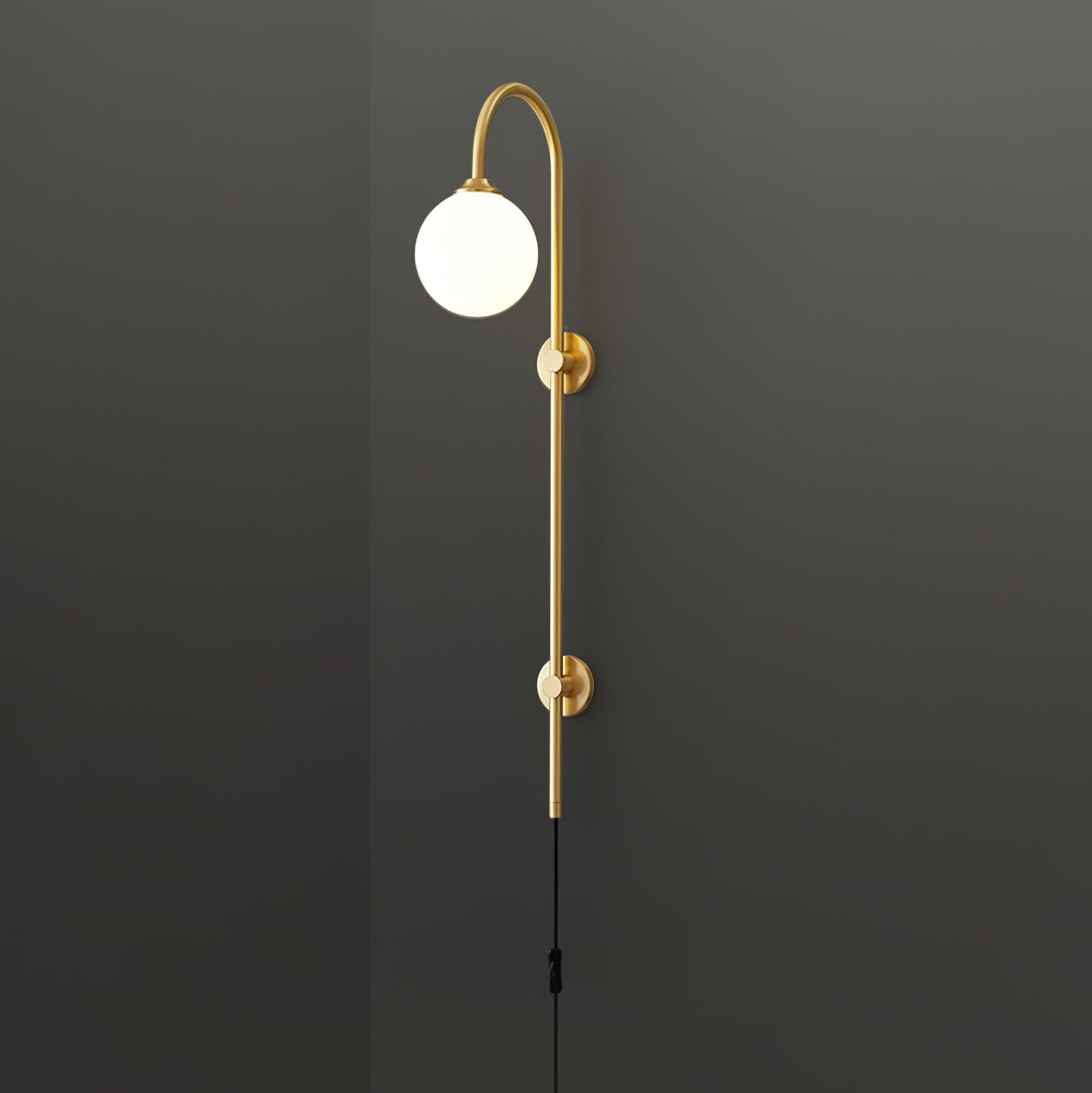 Tall Brass Globe Plug-In Wall Light / ∅ 5.9″ x H 47.2″ / Dia 15cm x H 120cm / Gold & White / UK Plug