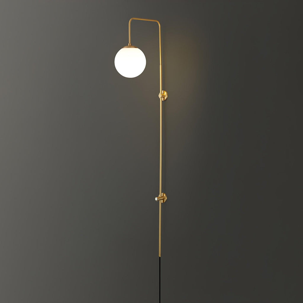 Tall Brass Globe Plug-In Wall Light / ∅ 5.9″ x H 47.2″ / Dia 15cm x H 120cm / Gold & White / EU Plug