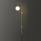 Tall Brass Globe Plug-In Wall Light / ∅ 5.9″ x H 47.2″ / Dia 15cm x H 120cm / Gold & White / EU Plug