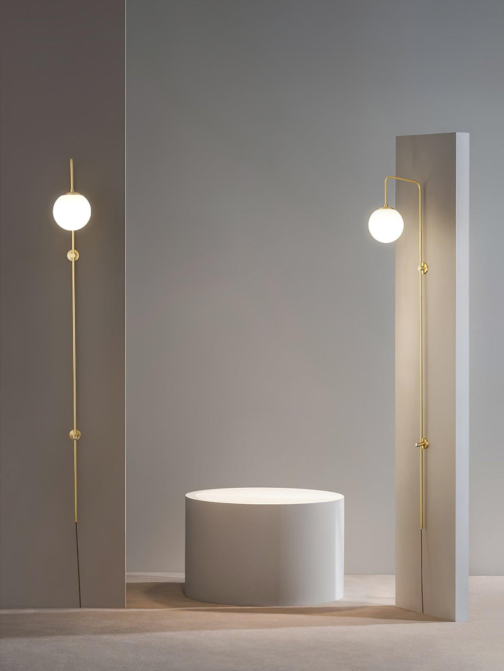 Tall Brass Globe Plug-In Wall Light / ∅ 5.9″ x H 63.9″ / Dia 15cm x H 160cm / Gold & White / US Plug