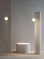 Tall Brass Globe Plug-In Wall Light / ∅ 5.9″ x H 63.9″ / Dia 15cm x H 160cm / Gold & White / US Plug