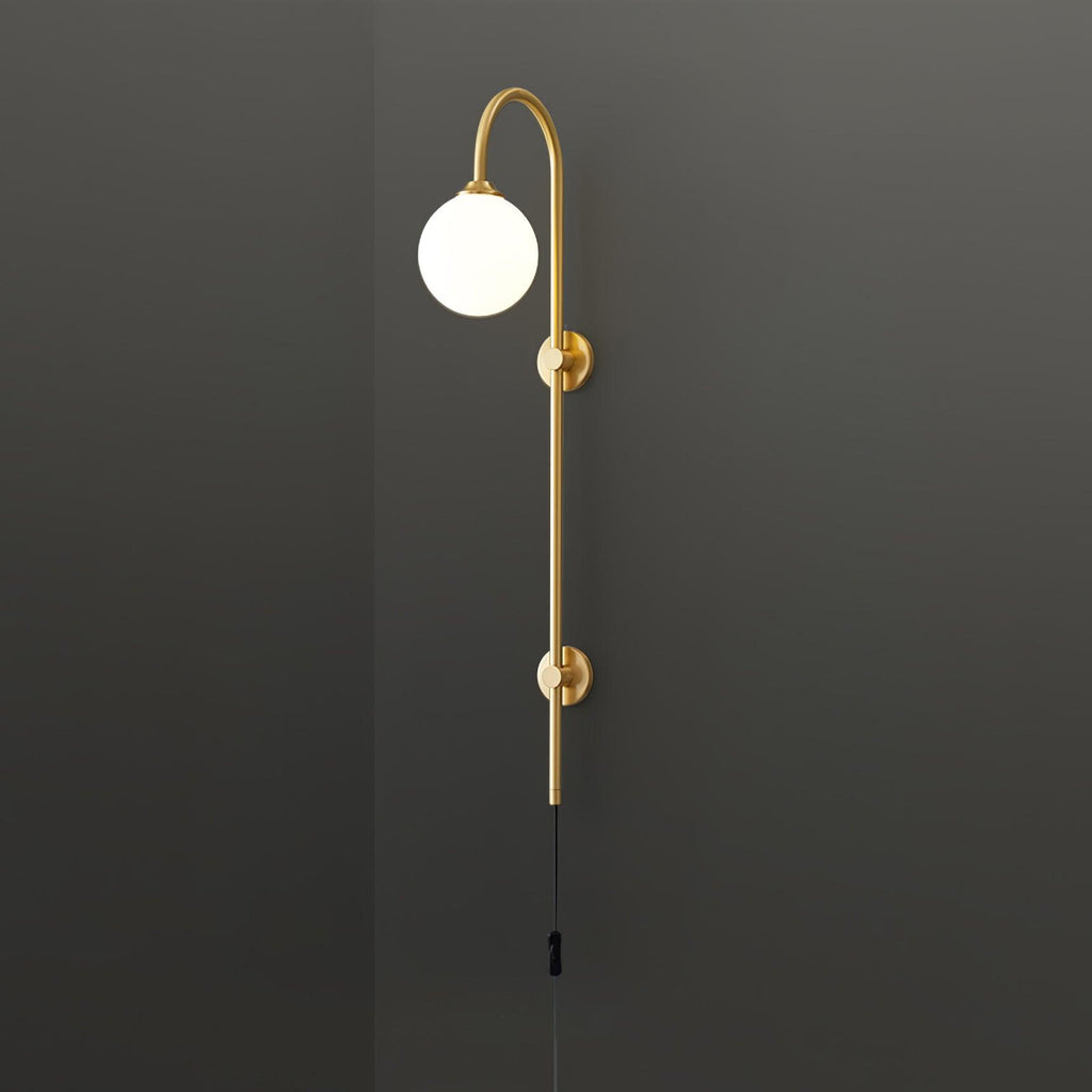 Tall Brass Globe Plug-In Wall Light / ∅ 5.9″ x H 63.9″ / Dia 15cm x H 160cm / Gold & White / EU Plug