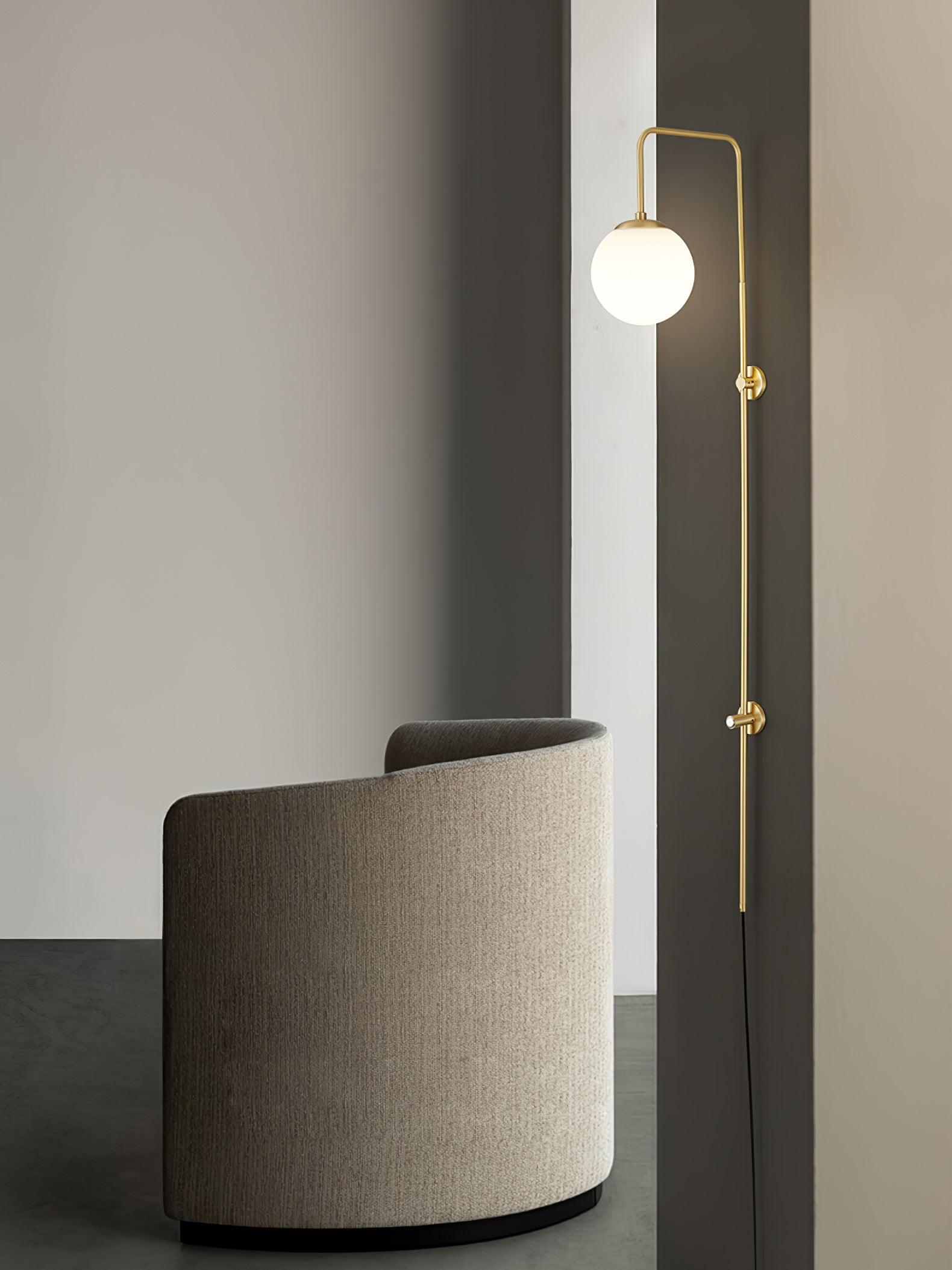 Tall Brass Globe Plug-In Wall Light / ∅ 5.9″ x H 63.9″ / Dia 15cm x H 160cm / Gold & White / AU Plug