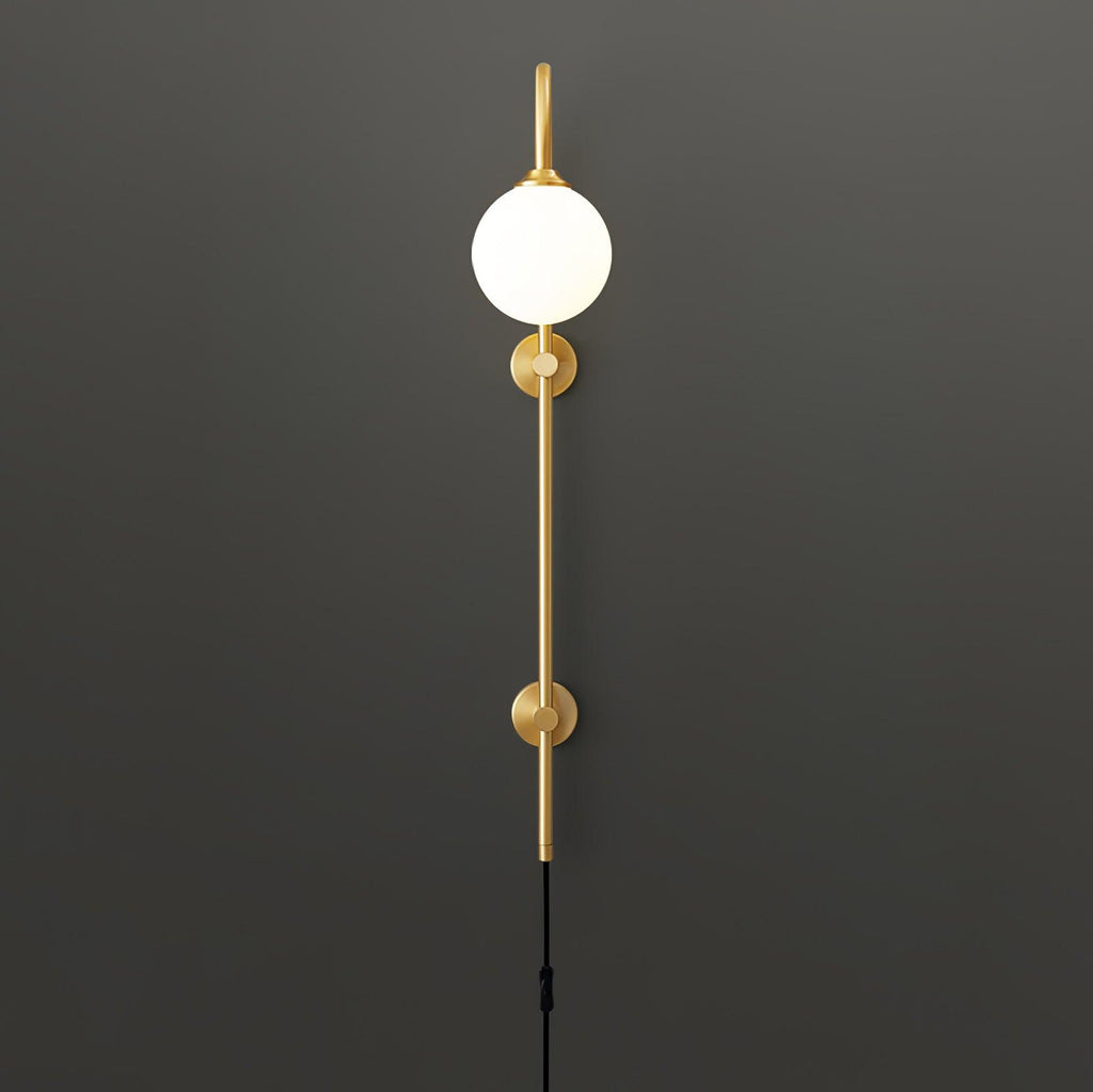 Tall Brass Globe Plug-In Wall Light / ∅ 4.7″ x H 23.6″ Set of 2 / Gold & White / US Plug