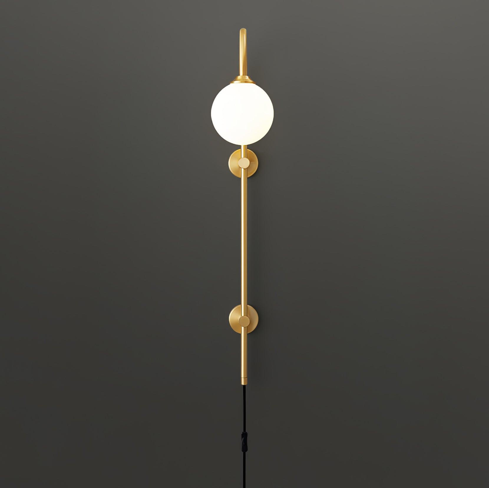 Tall Brass Globe Plug-In Wall Light / ∅ 4.7″ x H 23.6″ Set of 2 / Gold & White / US Plug