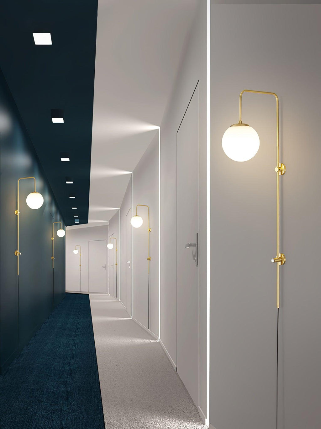 Tall Brass Globe Plug-In Wall Light / ∅ 4.7″ x H 23.6″ Set of 2 / Gold & White / UK Plug