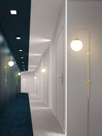 Tall Brass Globe Plug-In Wall Light / ∅ 4.7″ x H 23.6″ Set of 2 / Gold & White / UK Plug