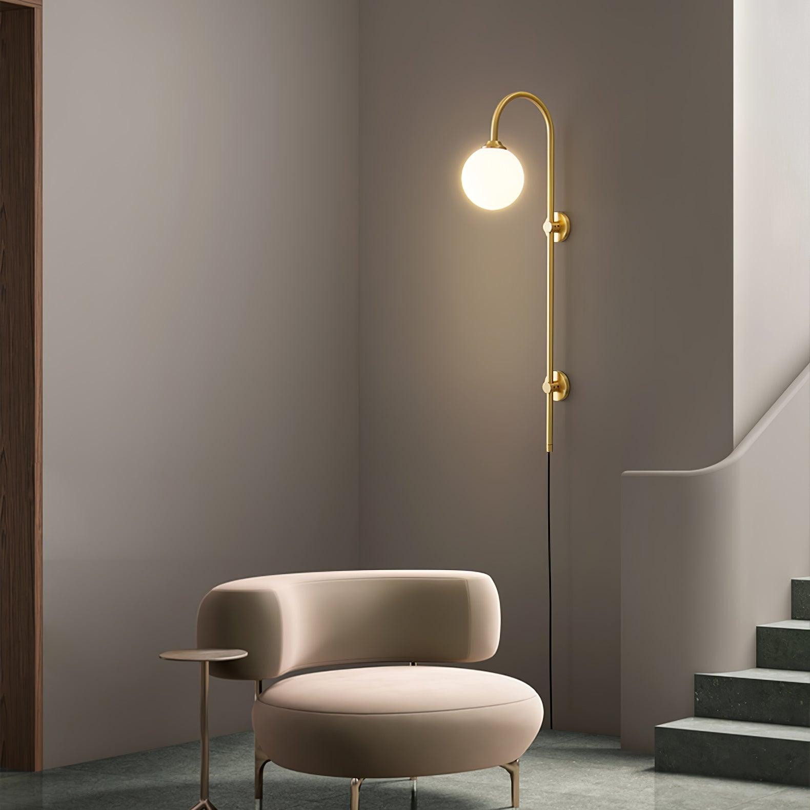 Tall Brass Globe Plug-In Wall Light / ∅ 4.7″ x H 23.6″ Set of 2 / Gold & White / EU Plug