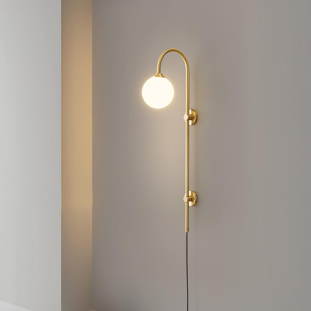 Tall Brass Globe Plug-In Wall Light / ∅ 5.9″ x H 35.4″ Set of 2 / Gold & White / US Plug