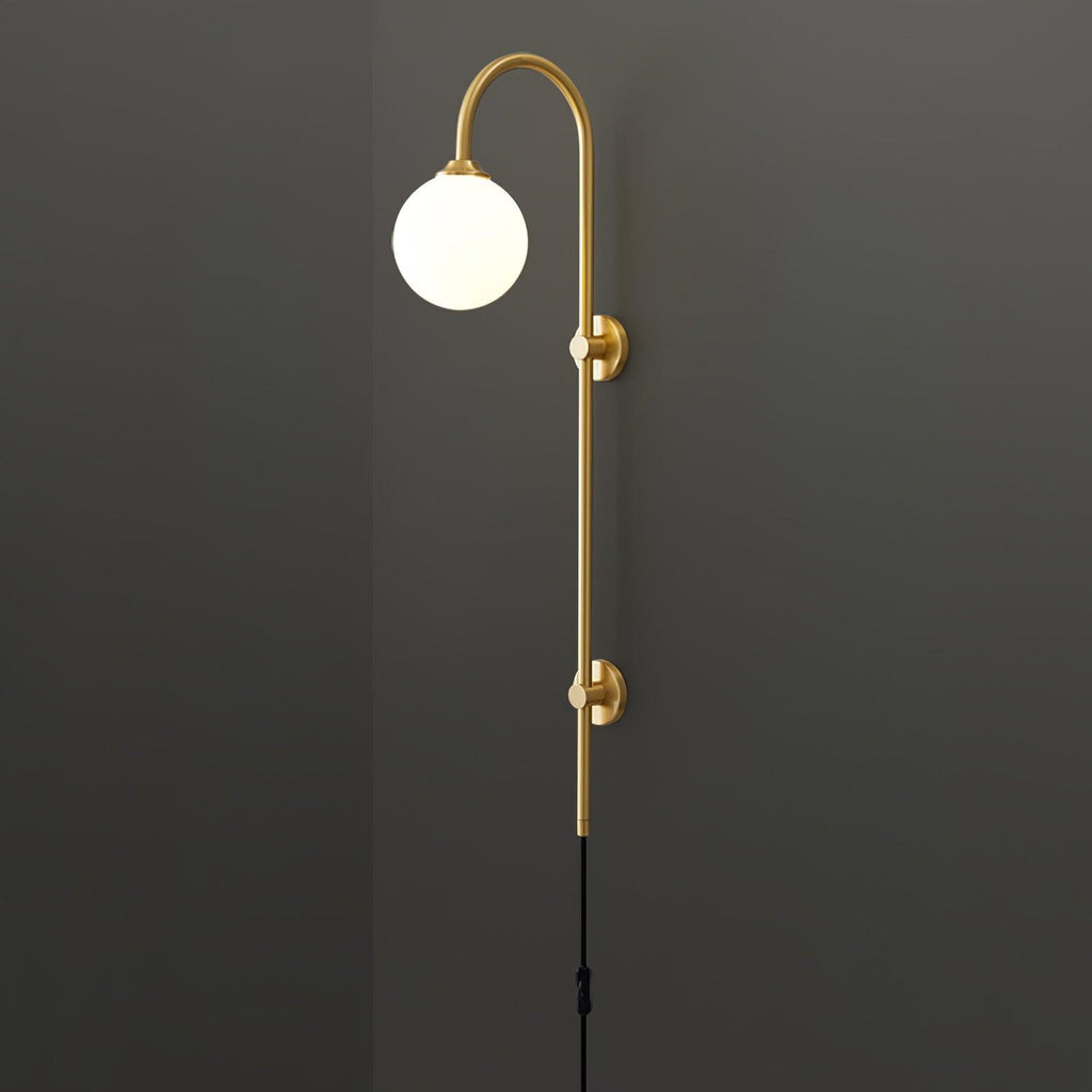 Tall Brass Globe Plug-In Wall Light / ∅ 5.9″ x H 35.4″ Set of 2 / Gold & White / UK Plug