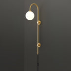 Tall Brass Globe Plug-In Wall Light / ∅ 5.9″ x H 35.4″ Set of 2 / Gold & White / UK Plug