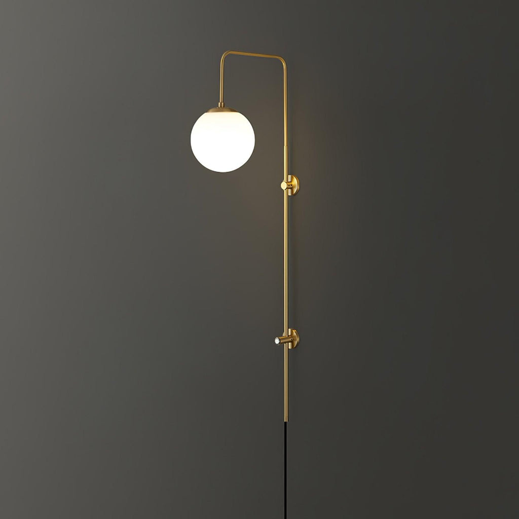 Tall Brass Globe Plug-In Wall Light / ∅ 5.9″ x H 35.4″ Set of 2 / Gold & White / EU Plug