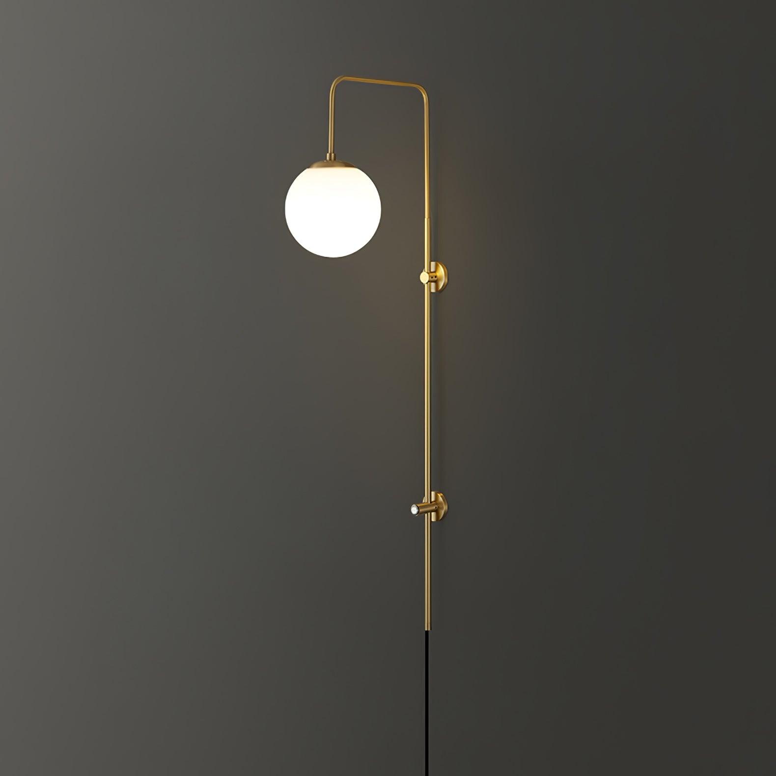 Tall Brass Globe Plug-In Wall Light / ∅ 5.9″ x H 35.4″ Set of 2 / Gold & White / EU Plug