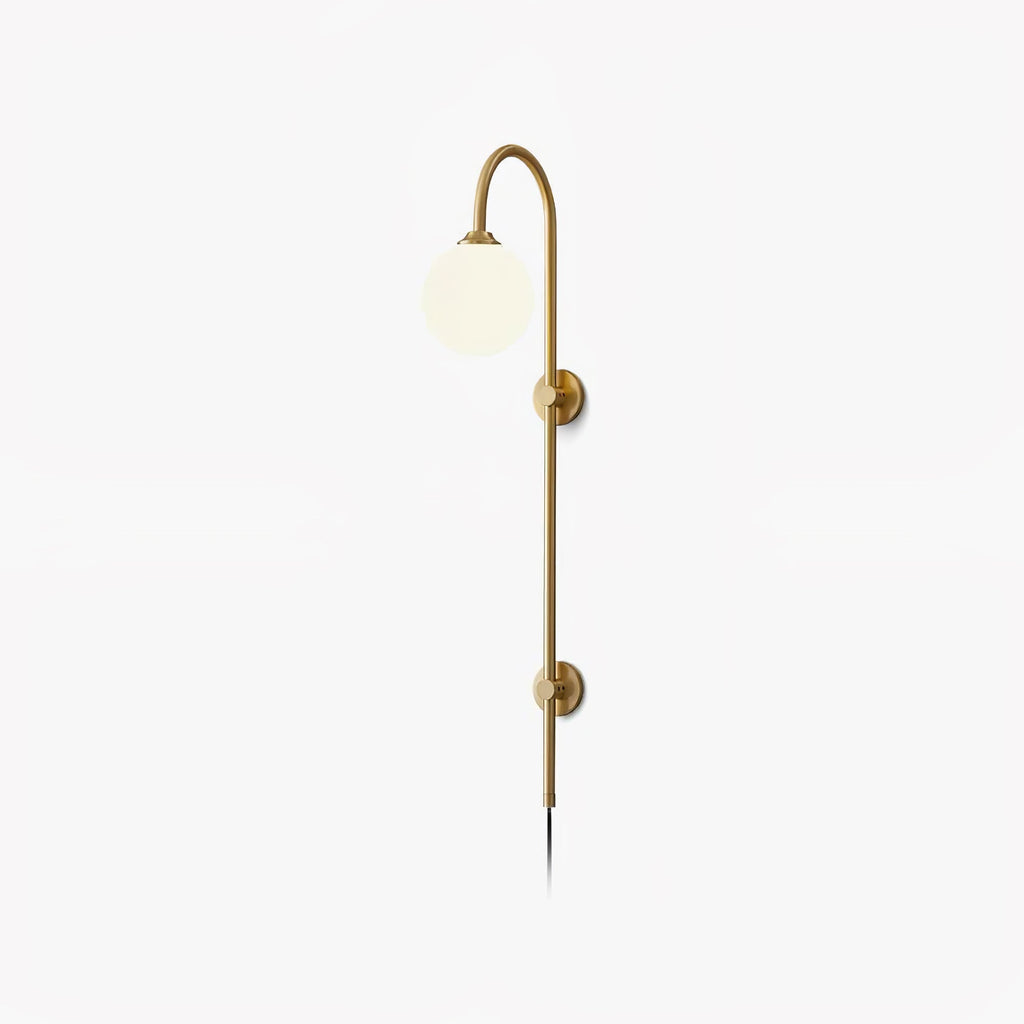 Tall Brass Globe Plug-In Wall Light / ∅ 5.9″ x H 63.9″ Set of 2 / Gold & White / EU Plug