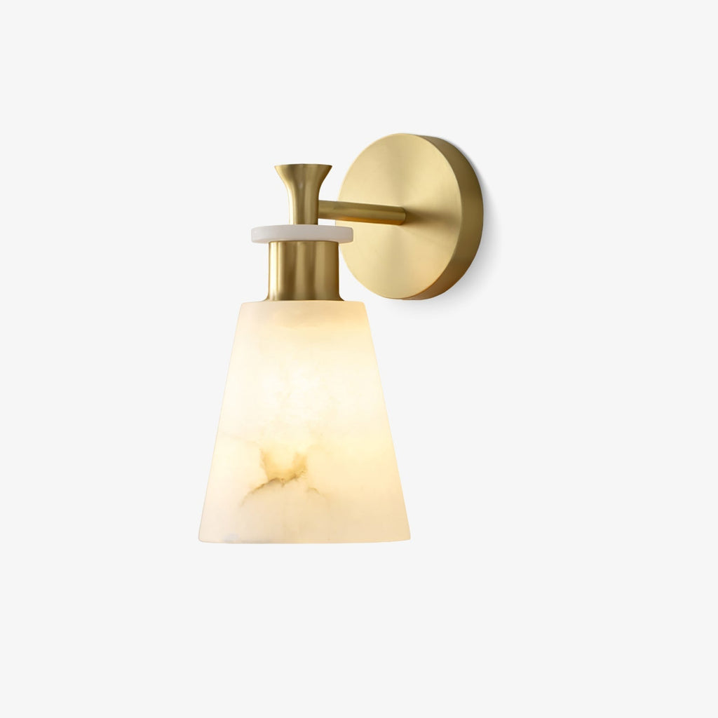 Tapered Alabaster and Brass Wall Sconce / ∅ 4.7″ x H 9.8″ / Dia 12cm x H 25cm / Antique Copper / Single