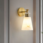 Tapered Alabaster and Brass Wall Sconce / ∅ 4.7″ x H 9.8″ / Dia 12cm x H 25cm / Antique Copper / Set Of 2