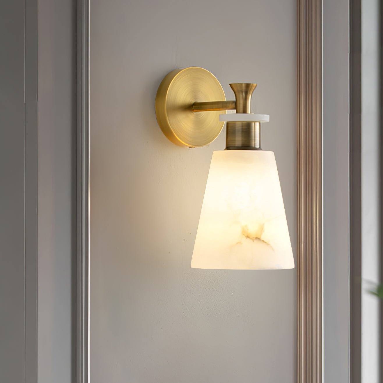Tapered Alabaster and Brass Wall Sconce / ∅ 4.7″ x H 9.8″ / Dia 12cm x H 25cm / Antique Copper / Set Of 2