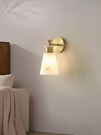 Tapered Alabaster and Brass Wall Sconce / ∅ 4.7″ x H 9.8″ / Dia 12cm x H 25cm / Copper / Single