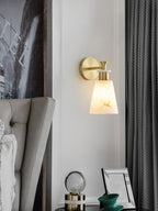 Tapered Alabaster and Brass Wall Sconce / ∅ 4.7″ x H 9.8″ / Dia 12cm x H 25cm / Black / Set Of 2