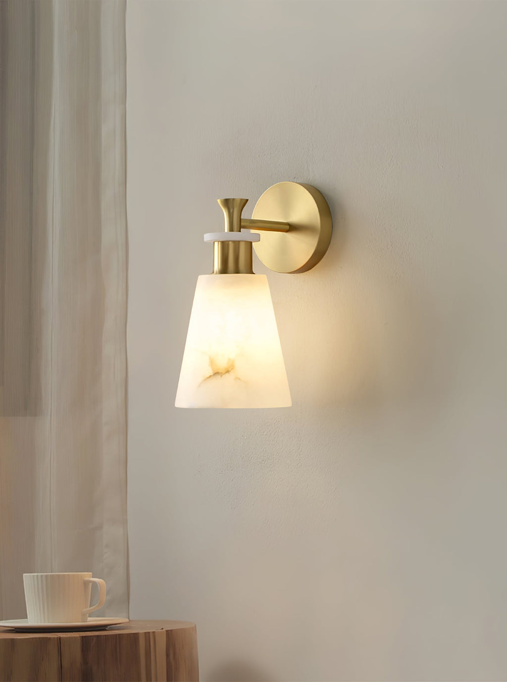 Tapered Alabaster and Brass Wall Sconce