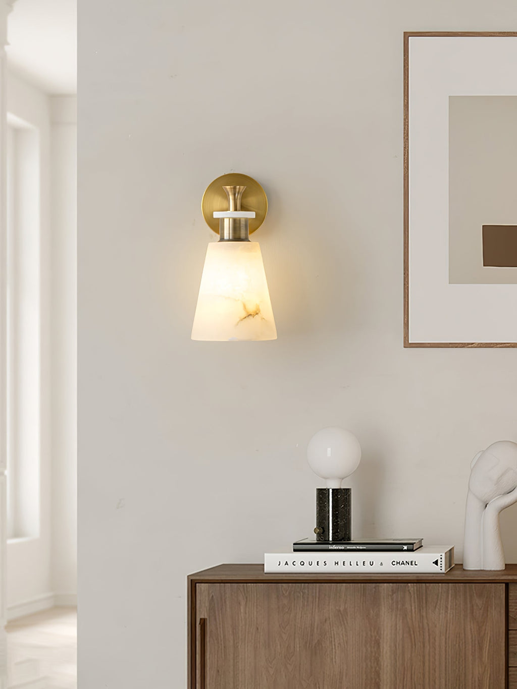 Tapered Alabaster and Brass Wall Sconce