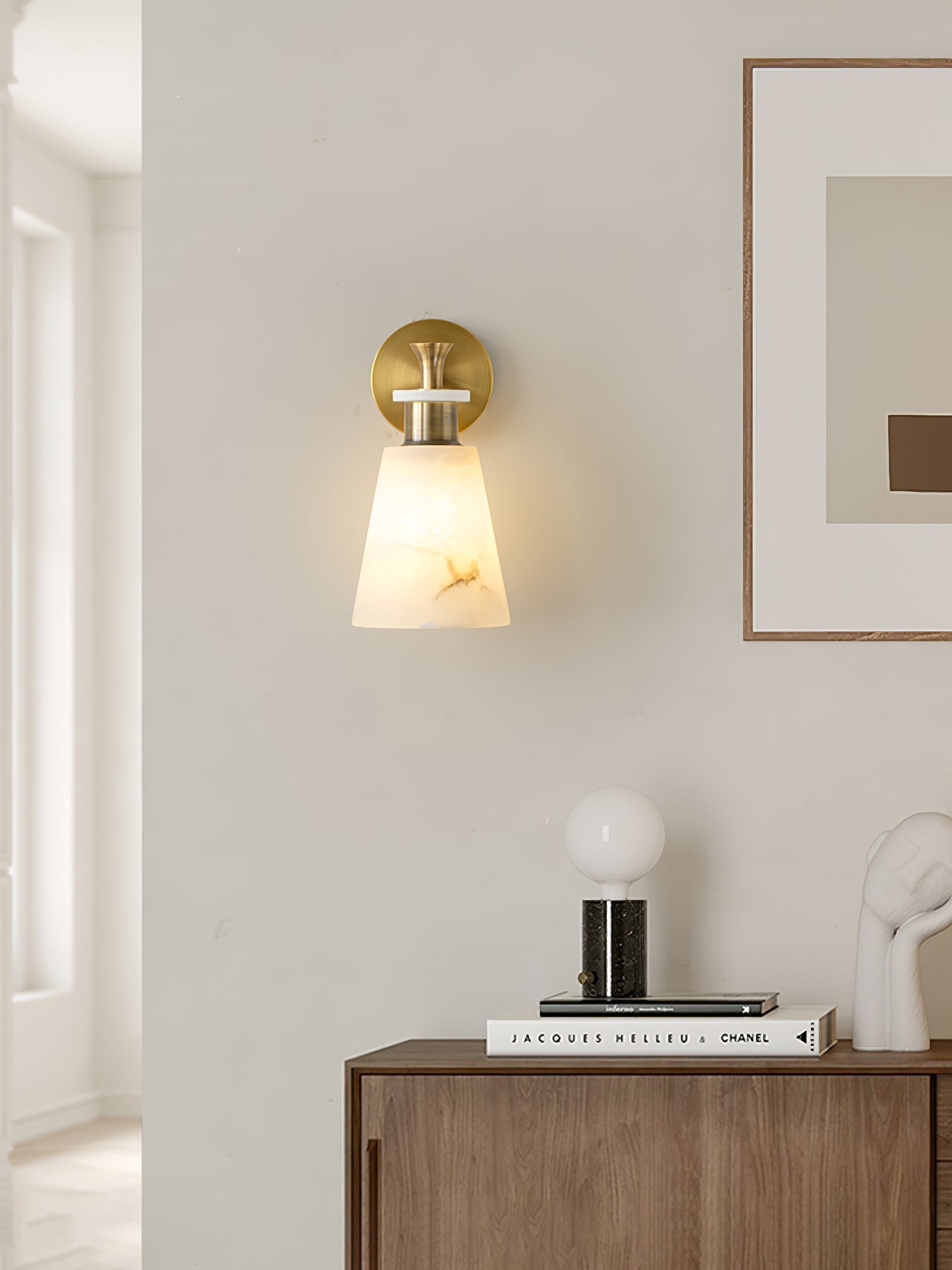 Tapered Alabaster and Brass Wall Sconce