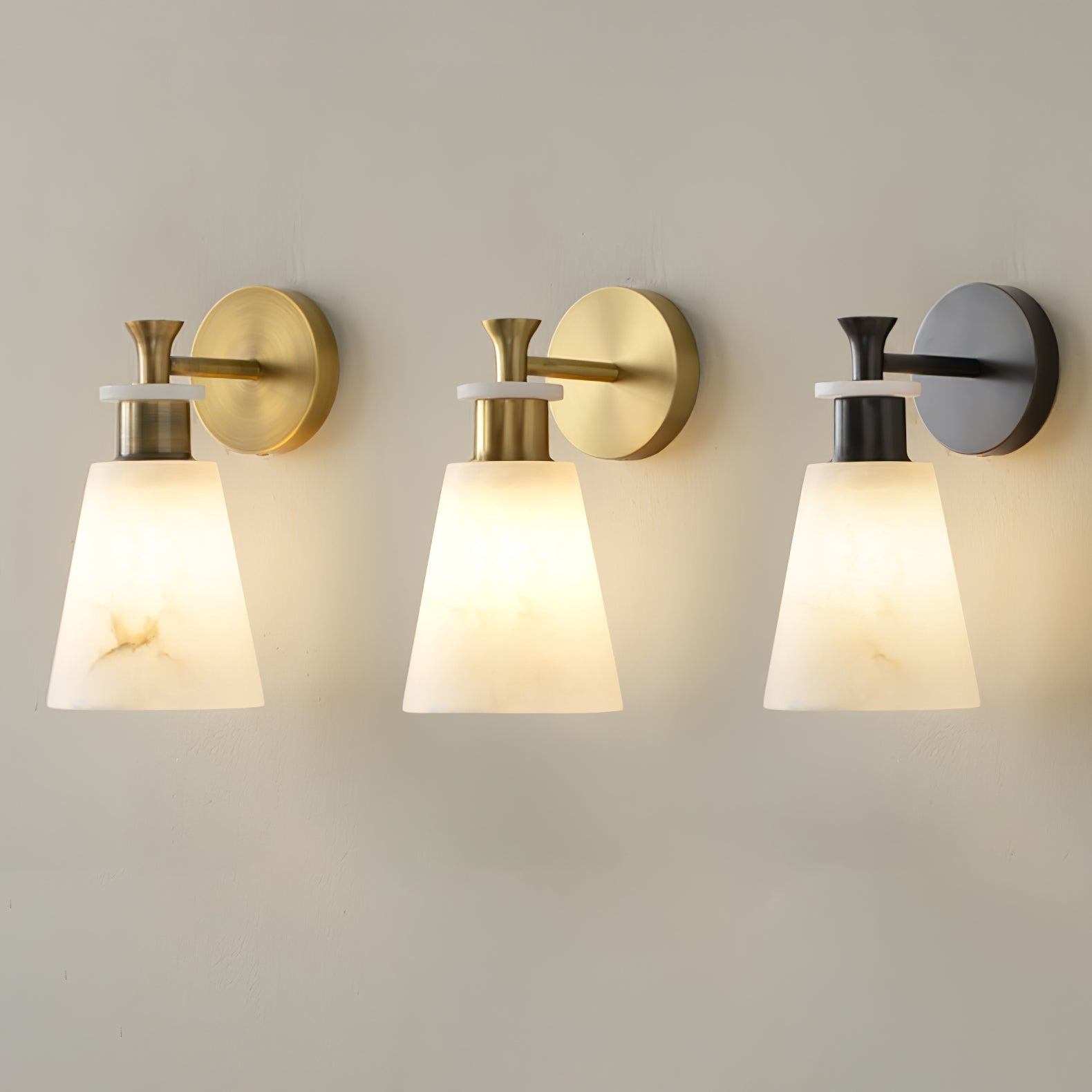 Tapered Alabaster and Brass Wall Sconce