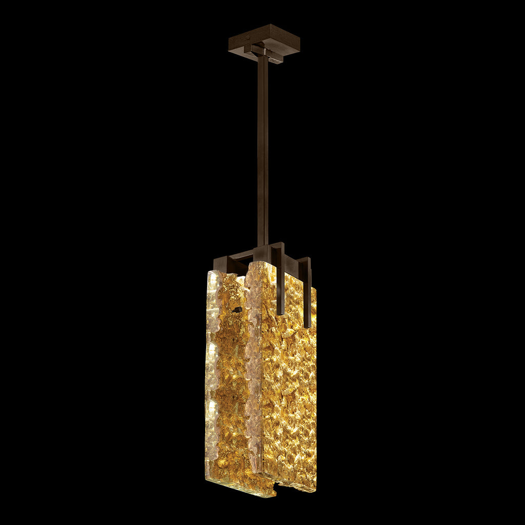 Textured Cast Glass 21-Inch Linear LED Pendant / Gold Leaf